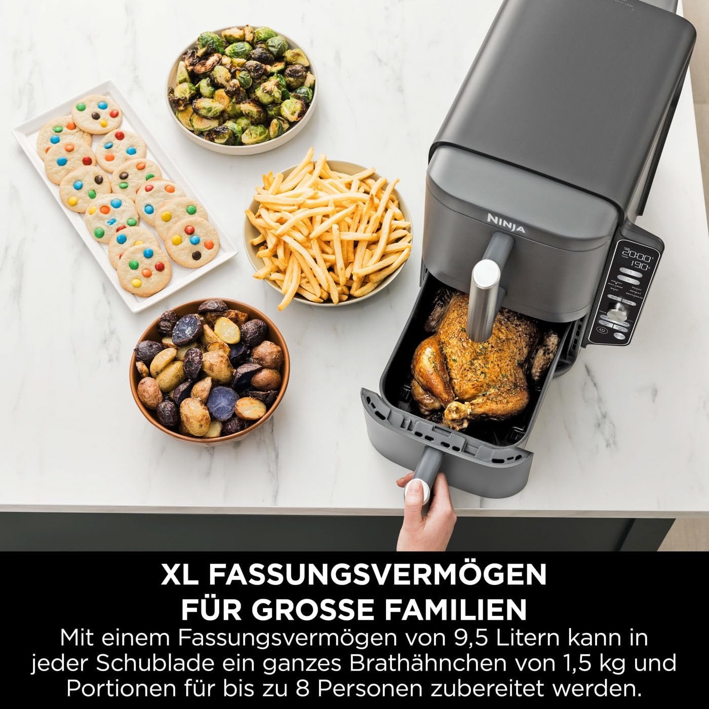 9,5L Double Stack Heißluftfritteuse - Grau - 35% Rabatt - Outlet