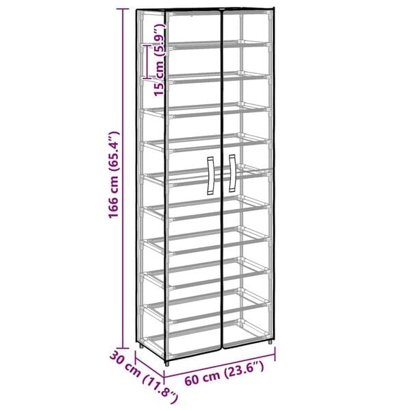 Schuhschrank mit 10 Ebenen 60x30x166 cm Grau - 33% Rabatt