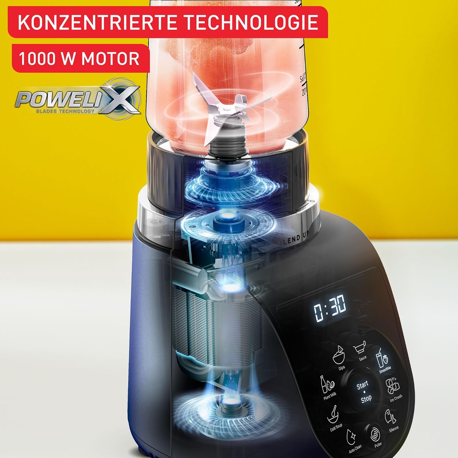 Mini-Standmixer 1000W 700ml 8 Programme - Borealblau - 34% Rabatt