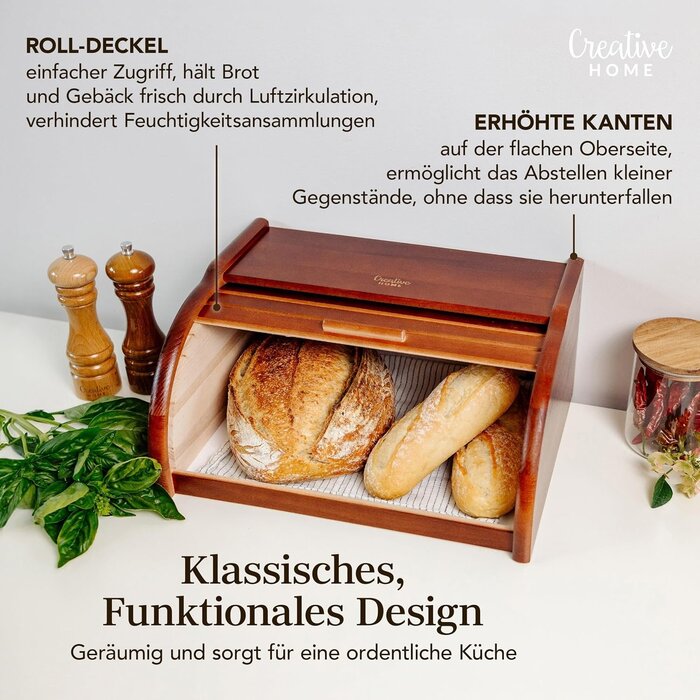 Brotkasten aus Buchenholz mit Rolldeckel 40x27,5cm - 32% Rabatt