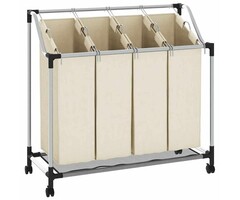 Vidaxl Wäschesortierer mit 4 Taschen, Stahlrahmen, Creme - 33% Rabatt