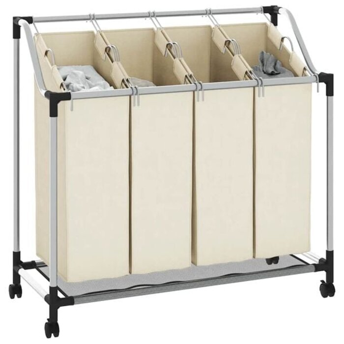 Vidaxl Wäschesortierer mit 4 Taschen, Stahlrahmen, Creme - 33% Rabatt