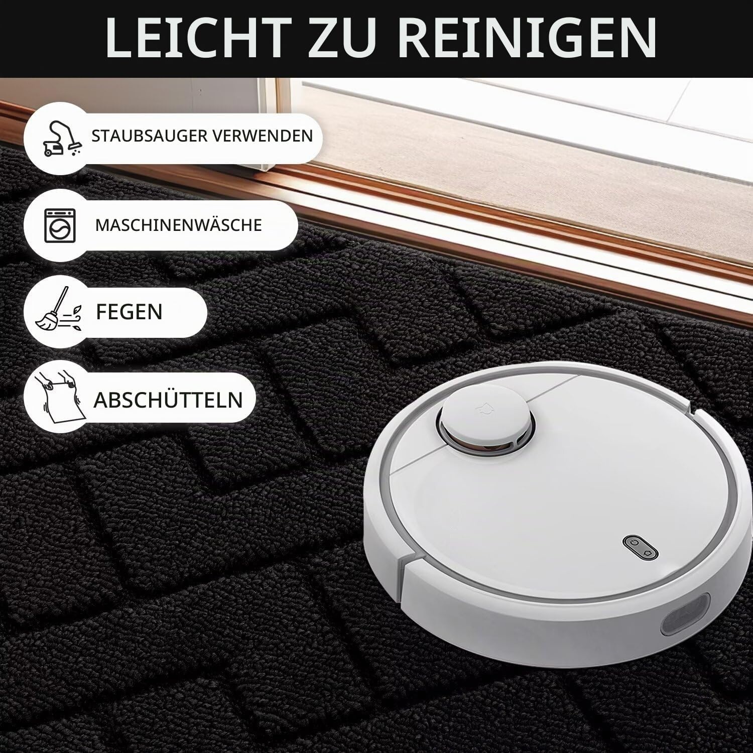 Große Fußmatte 119x180 cm Schwarz - 34% Rabatt - Rutschfest & Pflegeleicht