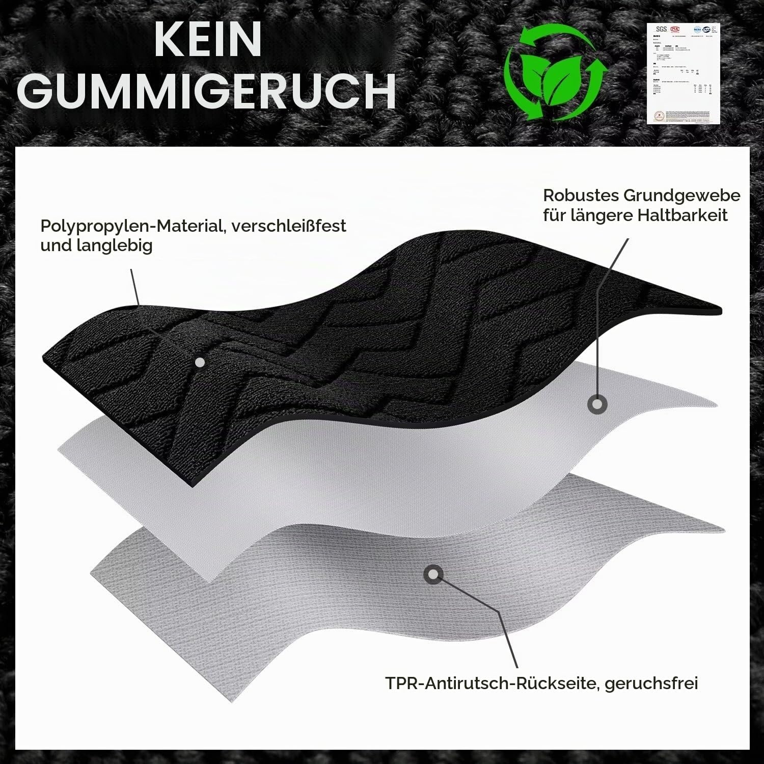 Große Fußmatte 119x180 cm Schwarz - 34% Rabatt - Rutschfest & Pflegeleicht