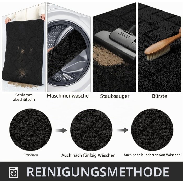 Große Fußmatte 119x180 cm Schwarz - 34% Rabatt - Rutschfest & Pflegeleicht