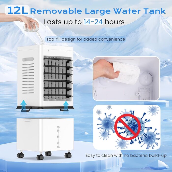 Mobiler 12L Luftkühler & Ventilator - Weiß - 34% Rabatt