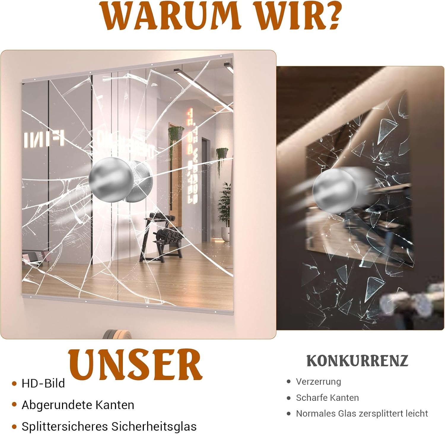 Rahmenloser Wandspiegel 120 x 60 cm 2er-Set - 34% Rabatt