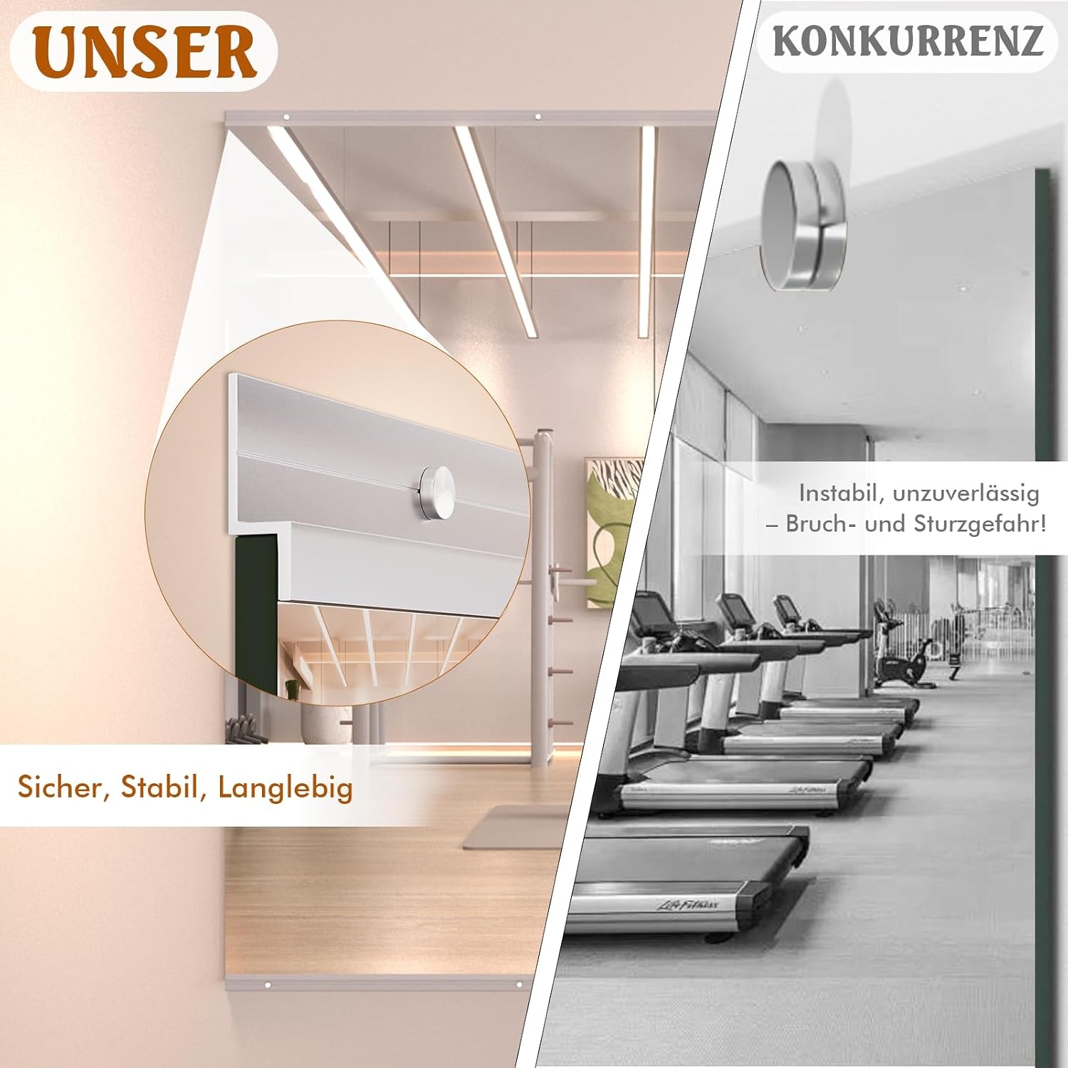 Rahmenloser Wandspiegel 120 x 60 cm 2er-Set - 34% Rabatt