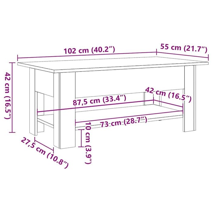Couchtisch 102x55x42 cm Artisan-Eiche - 34% Rabatt auf Rückläufer