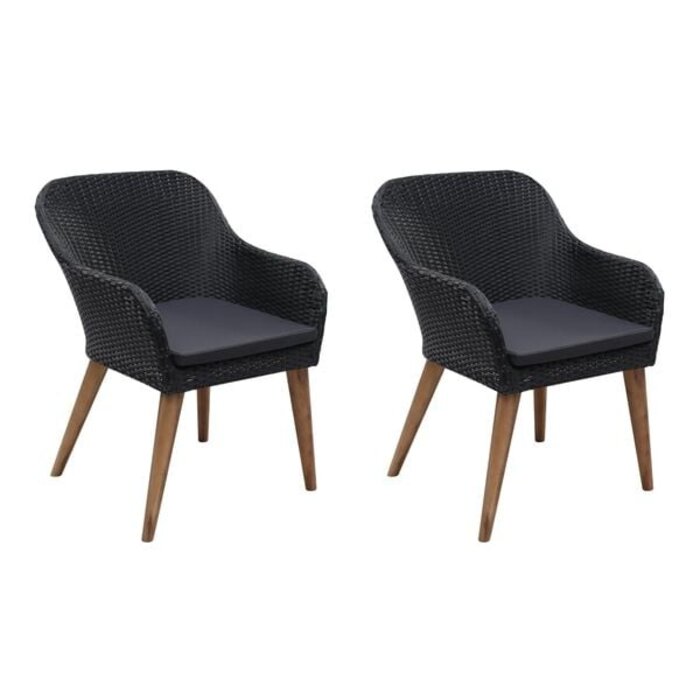 2er Set Gartenstühle Poly Rattan Schwarz - 35% Rabatt