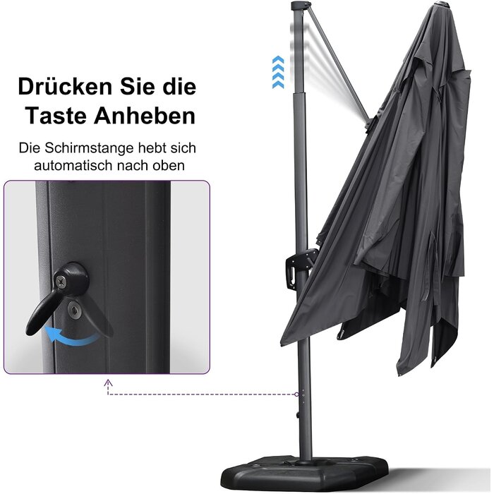 Luxus Ampelschirm 350x350 cm - 360° drehbar - Grau - 35% Rabatt
