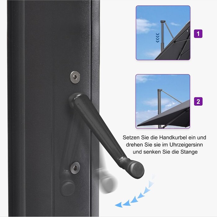 Luxus Ampelschirm 350x350 cm - 360° drehbar - Grau - 35% Rabatt
