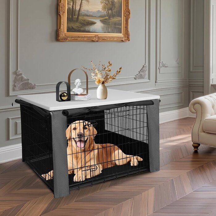 Hundekäfig-Abdeckung 107,5x70,5x74 cm, Weiß/Grau - 34% Rabatt