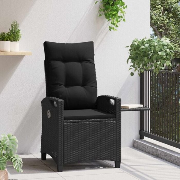 Verstellbarer Polyrattan Gartenstuhl mit Tisch - Schwarz - 34% Rabatt
