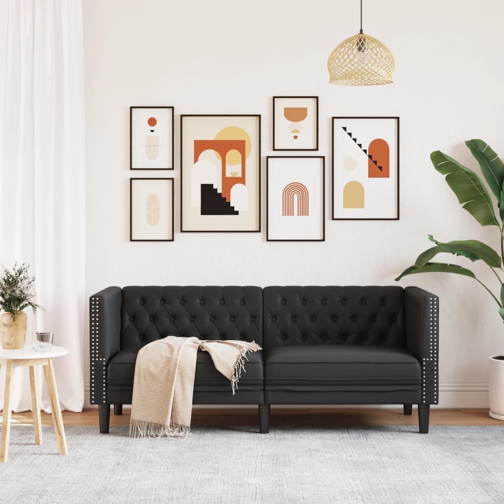2-Sitzer Sofa Chesterfield-Stil Kunstleder Schwarz - 35% Rabatt