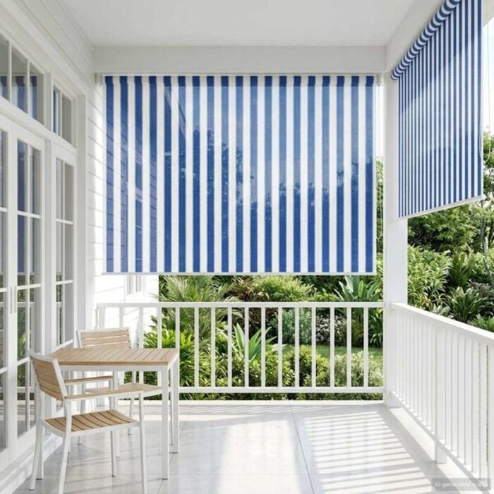 Außenrollo 220 x 230 cm Blau-Weiß gestreift - 33% Rabatt