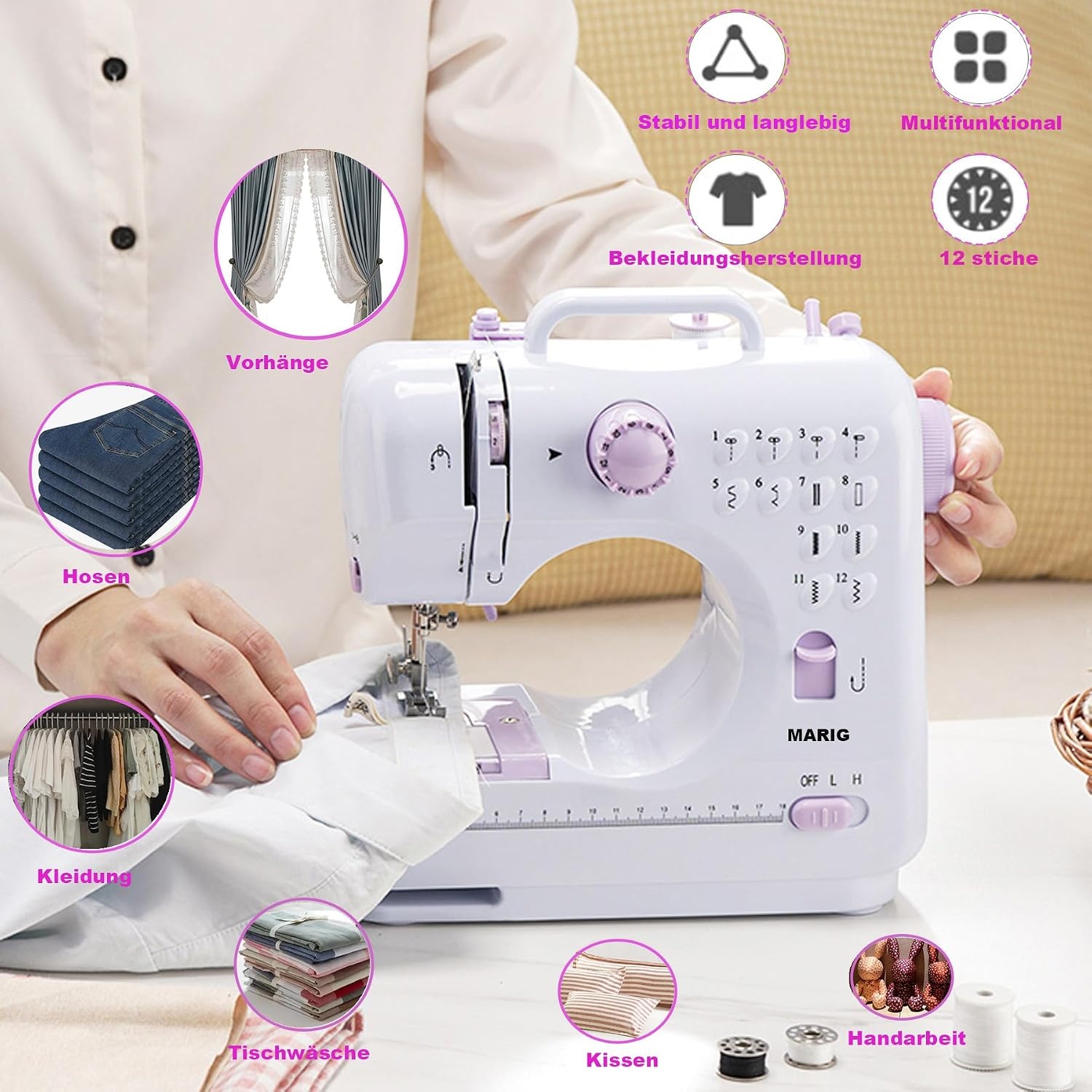 Mini-Nähmaschine für Anfänger, 12 Stichmuster, 33% Rabatt