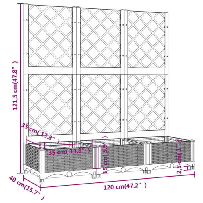 Vidaxl Pflanzkübel mit Rankgitter 120x40x121,5 cm Braun - 34% Rabatt
