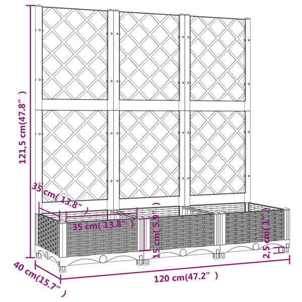 Vidaxl Pflanzkübel mit Rankgitter 120x40x121,5 cm Braun - 34% Rabatt
