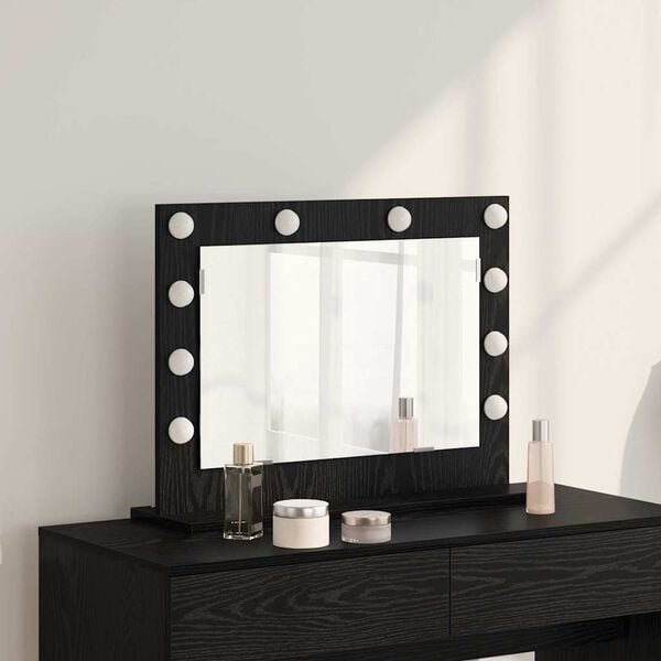 Vidaxl Schminkspiegel mit LED-Beleuchtung Schwarz Eiche 60x45cm - 33% Rabatt