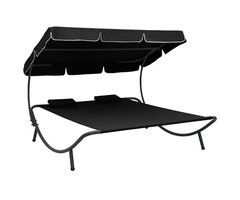 Vidaxl Doppel-Loungebett mit Sonnendach - Schwarz - 34% Rabatt
