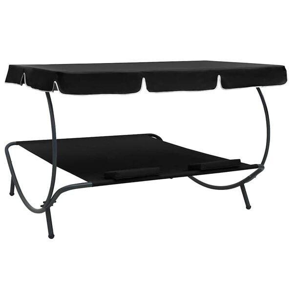Vidaxl Doppel-Loungebett mit Sonnendach - Schwarz - 34% Rabatt