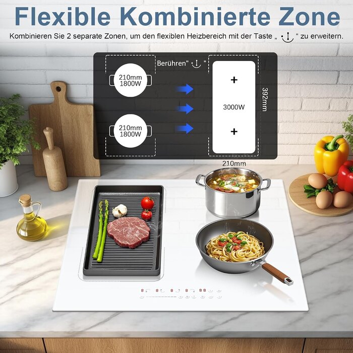 Autarkes Induktionskochfeld 60cm, 4 Zonen, Weiß - 34% Rabatt