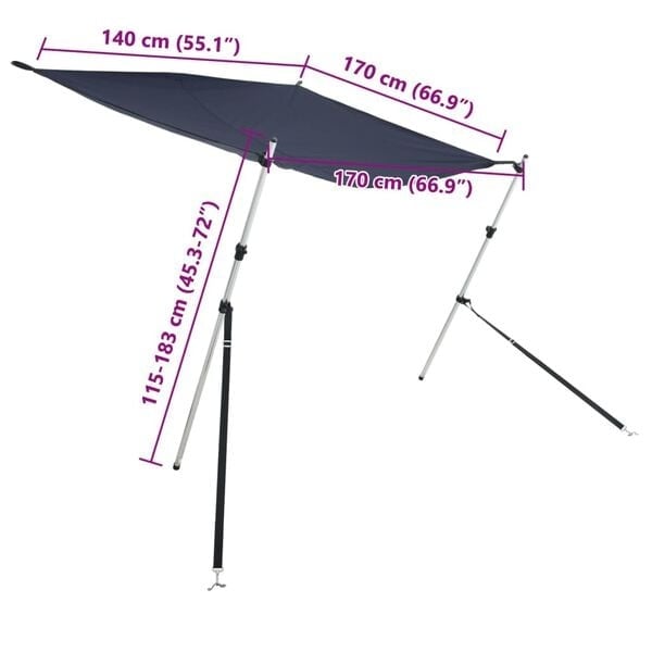 Vidaxl T-Top Sonnensegel für Boote 170x170cm Blau - 35% Rabatt
