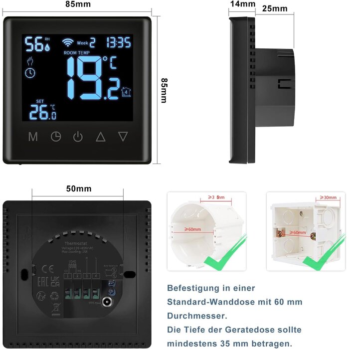 Smarter WLAN Thermostat Unterputz Schwarz - 31% Rabatt