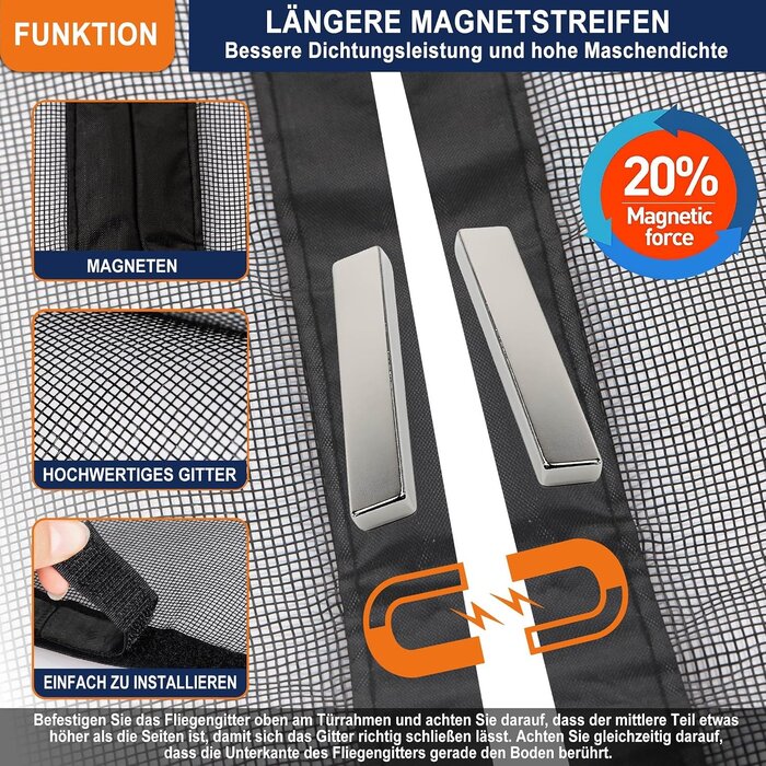 Magnet-Fliegengittertür 110x210 cm - 30% Rabatt auf Glasfaser-Insektenschutz