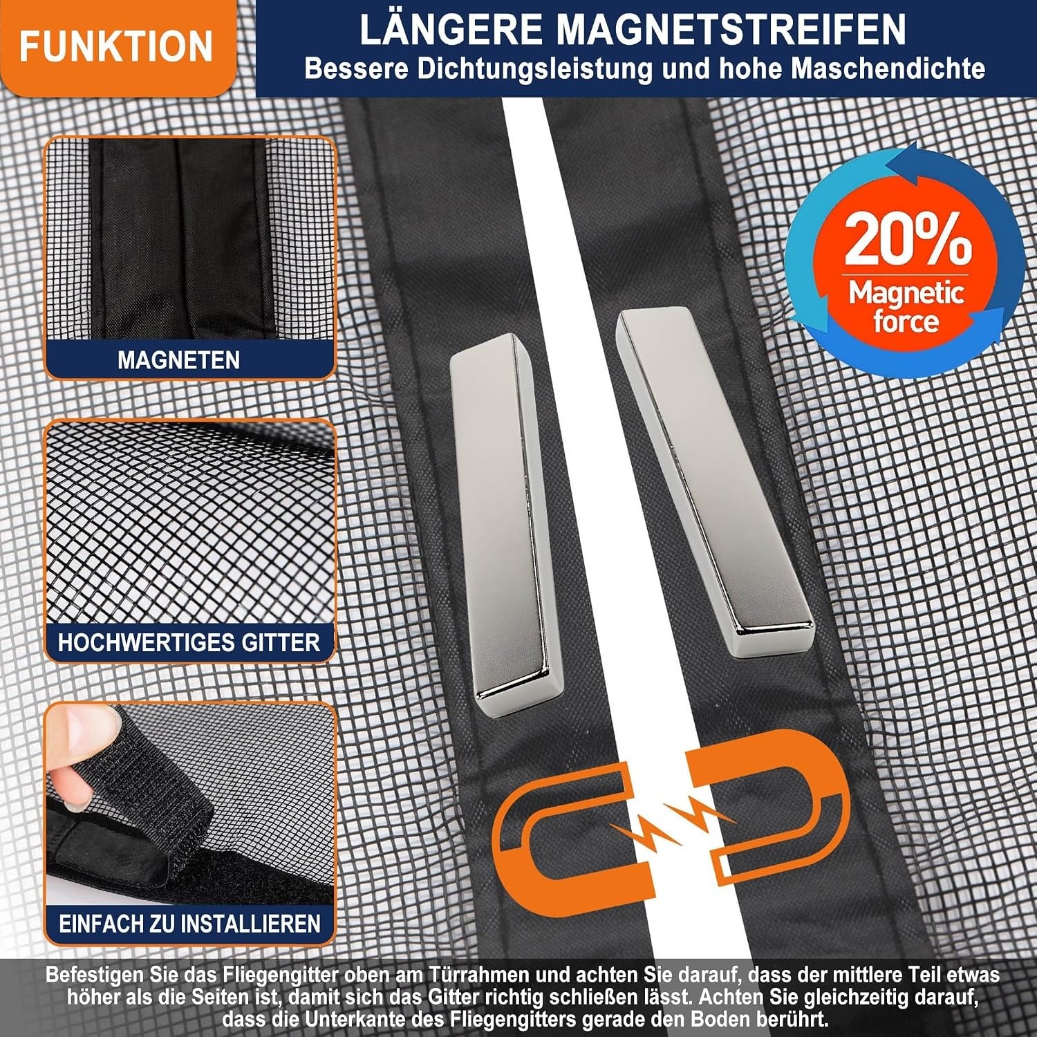 Magnet-Fliegengittertür 110x210 cm - 30% Rabatt auf Glasfaser-Insektenschutz