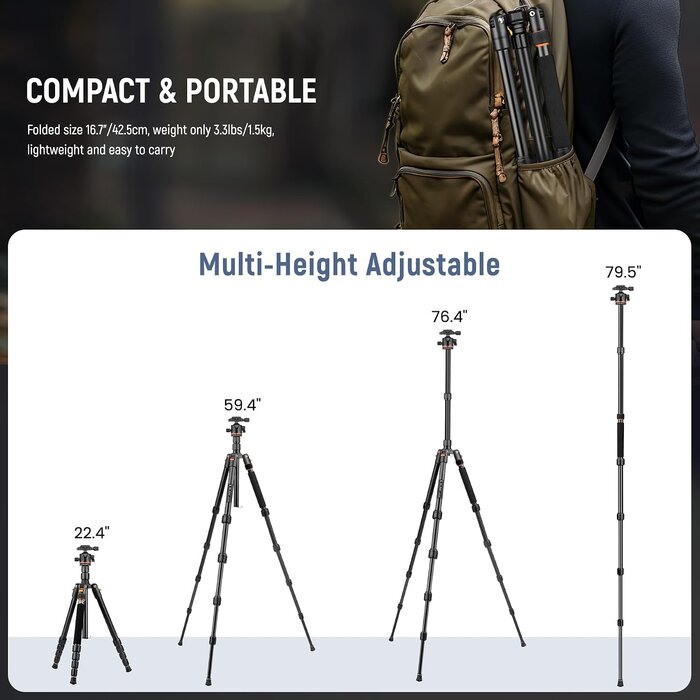 Aluminium-Stativ 194 cm mit Kugelkopf für Kamera & Smartphone - 32% Rabatt