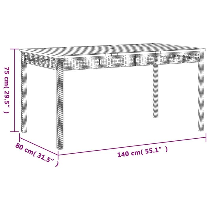 Vidaxl Gartentisch 140x80x75 cm Poly-Rattan & Akazie Schwarz - 35% Rabatt