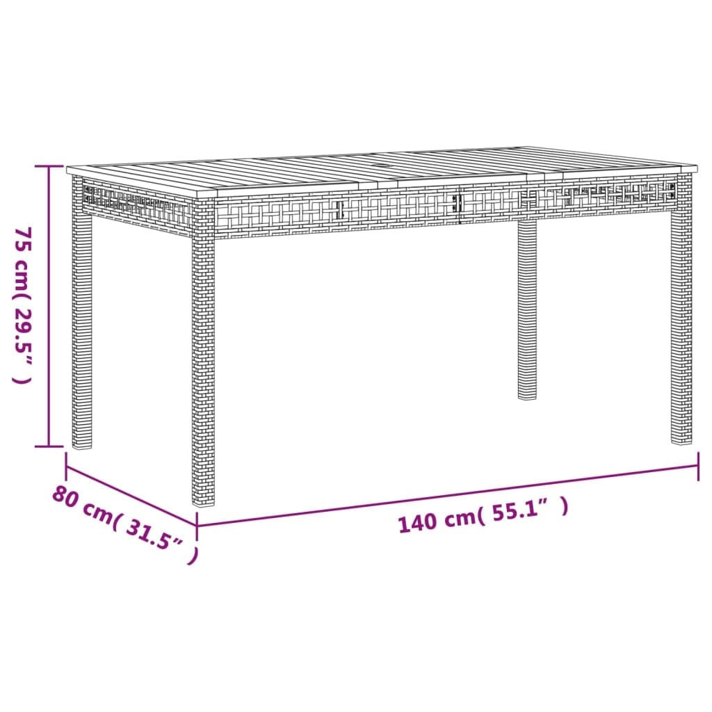 Vidaxl Gartentisch 140x80x75 cm Poly-Rattan & Akazie Schwarz - 35% Rabatt
