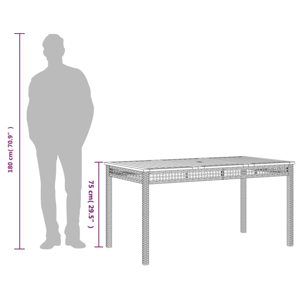 Vidaxl Gartentisch 140x80x75 cm Poly-Rattan & Akazie Schwarz - 35% Rabatt