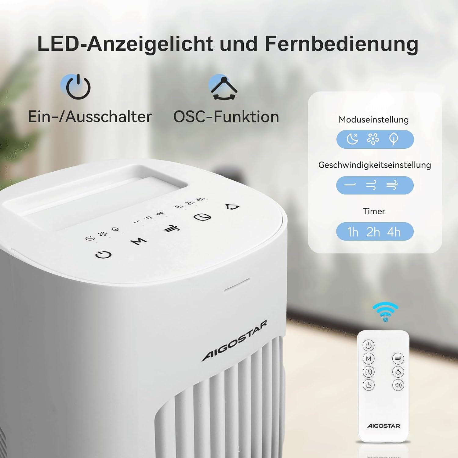 Turmventilator L, Weiß, 50W, mit Fernbedienung - 34% Rabatt
