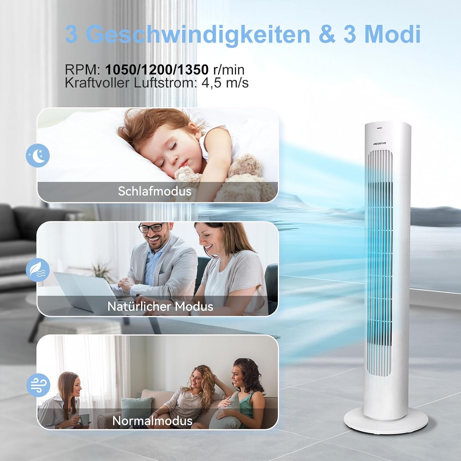 Turmventilator L, Weiß, 50W, mit Fernbedienung - 34% Rabatt