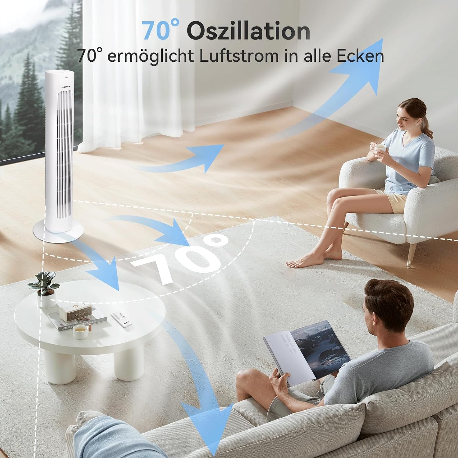Turmventilator L, Weiß, 50W, mit Fernbedienung - 34% Rabatt