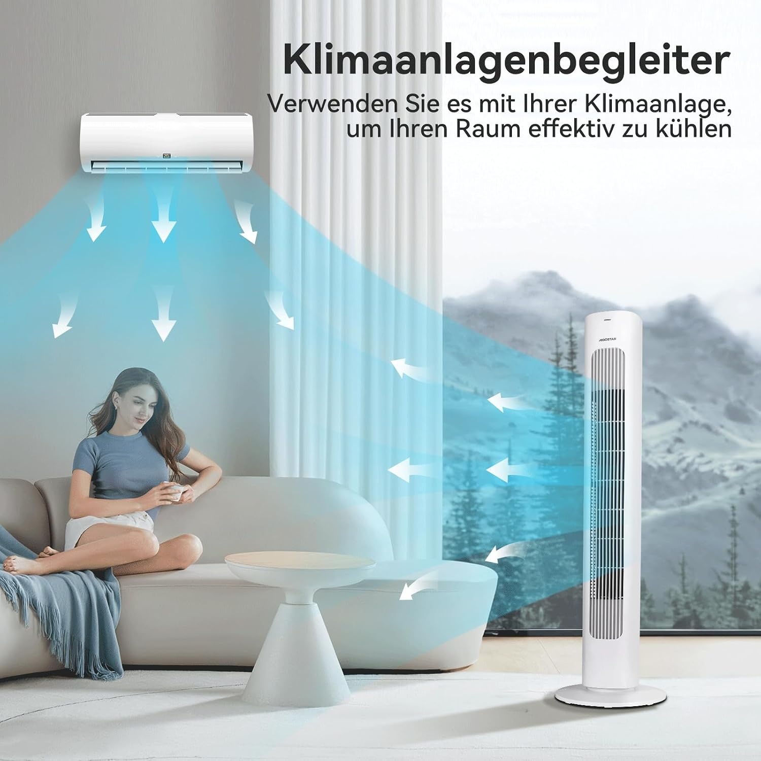 Turmventilator L, Weiß, 50W, mit Fernbedienung - 34% Rabatt