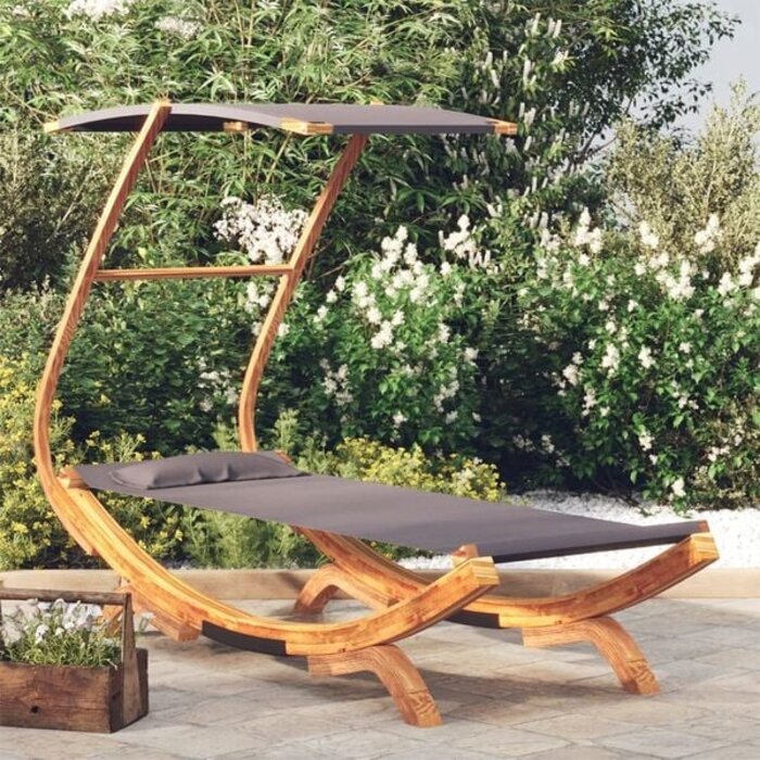 Vidaxl Sonnenliege mit Sonnendach aus gebogenem Holz, Anthrazit - 35% Rabatt