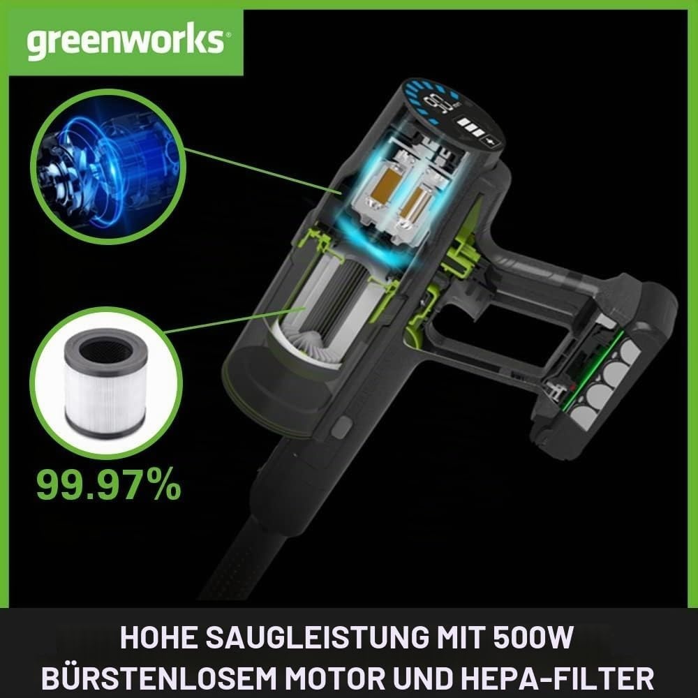 Akku-Stielstaubsauger 500W mit HEPA-Filter & LED - Grün - 34% Rabatt