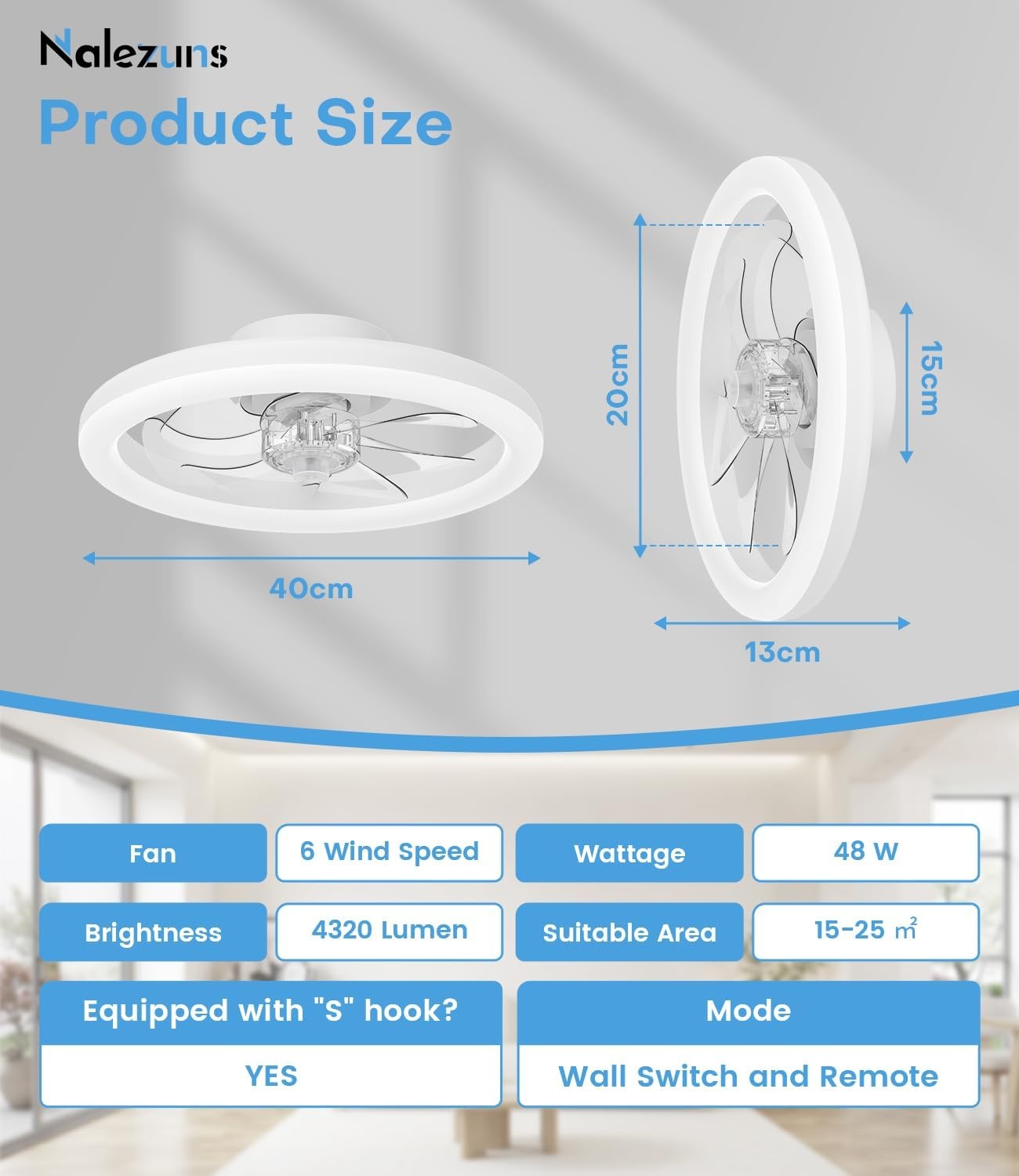 LED-Deckenventilator 40 cm, 6 Stufen, App/Fernbedienung - 34% Rabatt