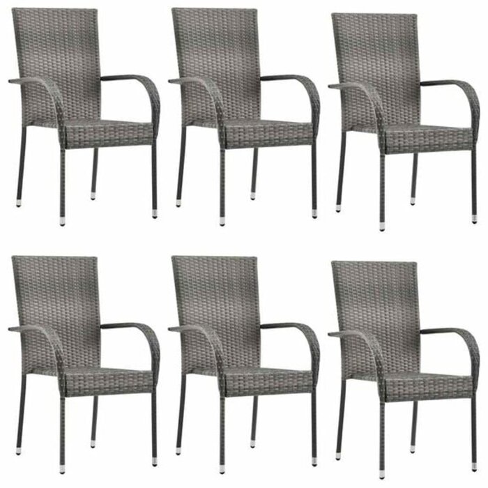Vidaxl 4er-Set stapelbare Gartenstühle Poly-Rattan grau - 35% Rabatt