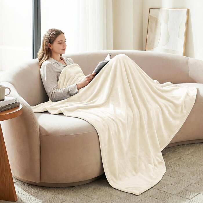 2er-Set Flanell-Fleece-Decken 150x200 cm - Cremeweiß - 30% Rabatt