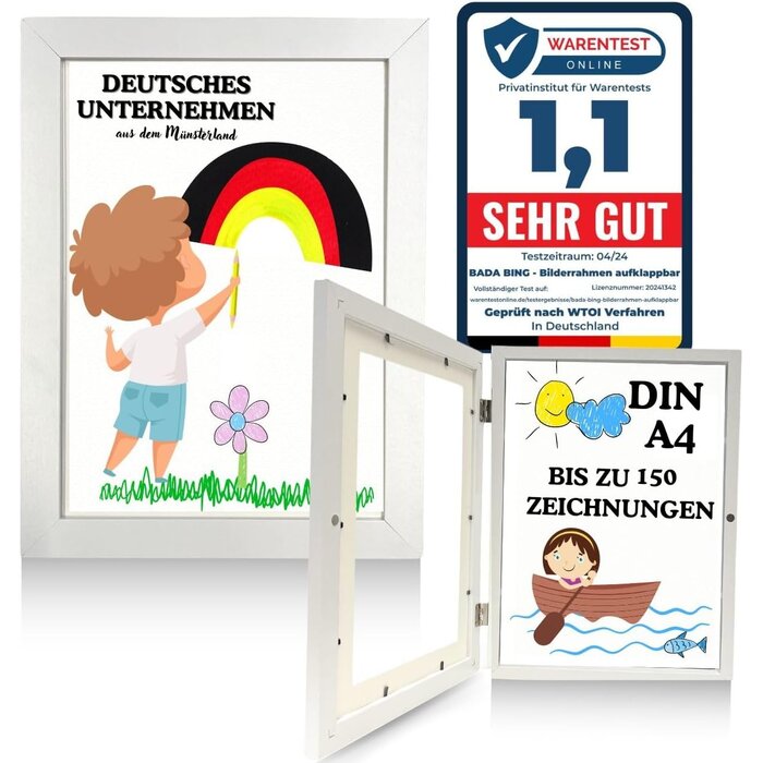 Wechselrahmen A3 Weiß für Kinderbilder | 30% Rabatt | Frontöffnung & Magnet