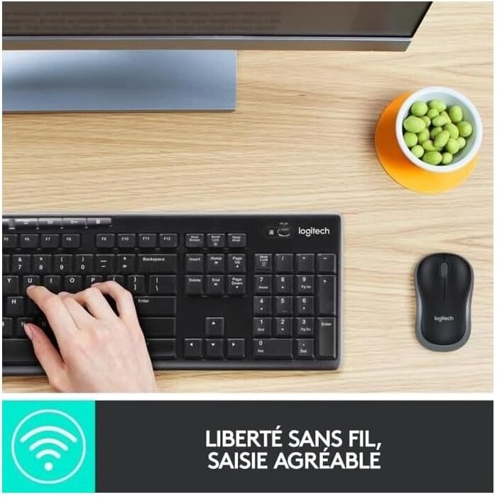 Kabelloses Tastatur- & Maus-Set, AZERTY, Schwarz - 31% Rabatt