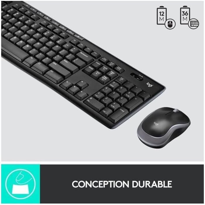 Kabelloses Tastatur- & Maus-Set, AZERTY, Schwarz - 31% Rabatt