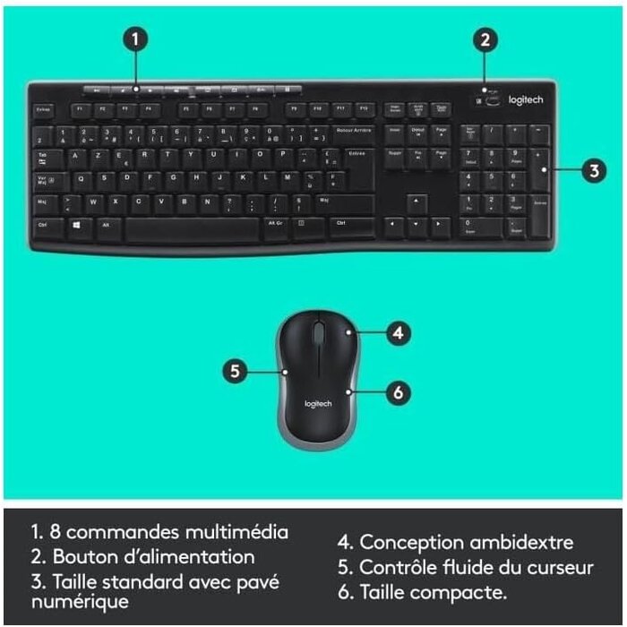 Kabelloses Tastatur- & Maus-Set, AZERTY, Schwarz - 31% Rabatt