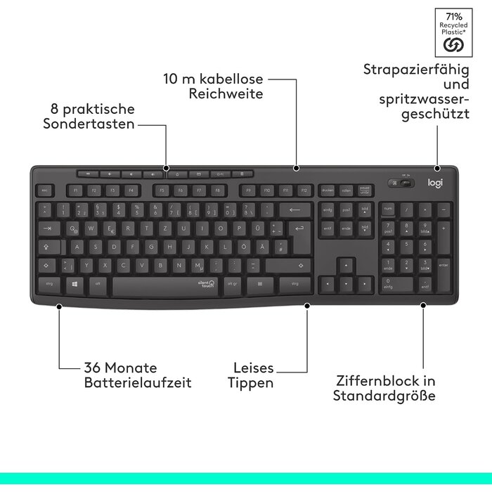 Kabelloses Tastatur- und Maus-Set, SilentTouch, QWERTZ - 32% Rabatt