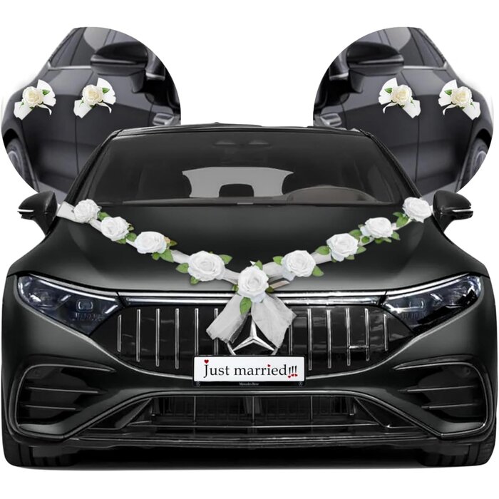 Hochzeitsauto Blumengirlande 180cm, 2er-Set, Weiß - 32% Rabatt